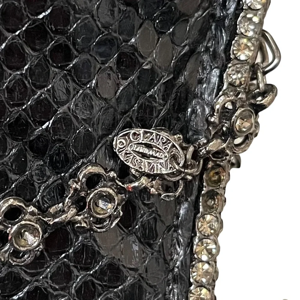 CLARA KASAVINA hand made black snake skin handbag clutch bag - Picture 13 of 16